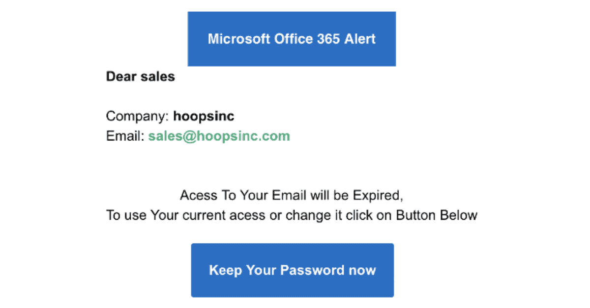 Security Alerts and Password Reset Phishing Example