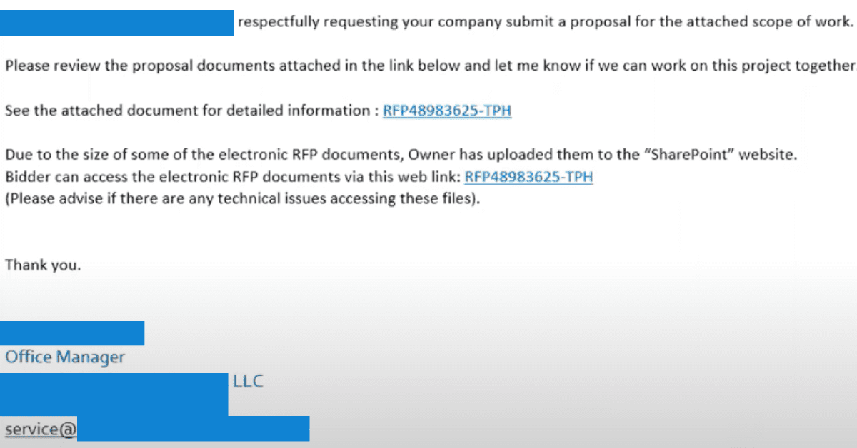 Fake Request for Proposal Email Phishing Example